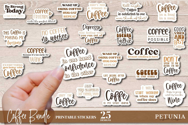 Coffee Sticker Bundle | Coffee Printable Sticker Pack Sublimation Petunia Digital Design 