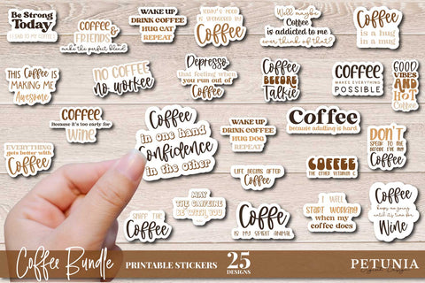 Coffee Sticker Bundle | Coffee Printable Sticker Pack Sublimation Petunia Digital Design 