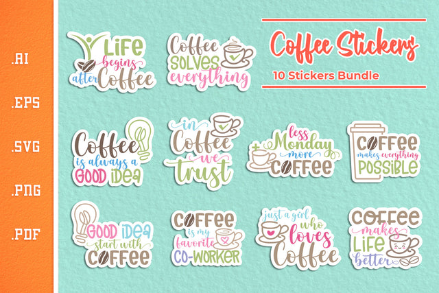 Coffee Sticker Pack - 10 Designs SVG SVG Slim Studio 