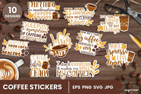 Coffee Stickers SVG Bundle | Printable | Digital SVG SvgOcean 