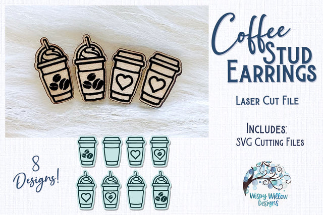 Coffee Stud Earring File for Glowforge or Laser Cutter SVG Wispy Willow Designs 