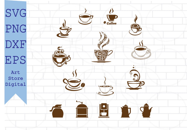 Coffee Svg Bundle, Coffee Cup Svg, Coffee Mug Svg, Coffee Clipart, Coffee Beans Svg, Coffee Pot Svg, Tumbler Svg Tea Svg, Coffee Cup Clipart SVG Artstoredigital 