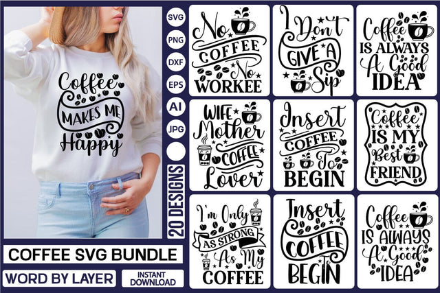 Coffee SVG Bundle Design SVGs,Quotes and Sayings,Food & Drink,On Sale, Print & Cut SVG DesignPlante 503 
