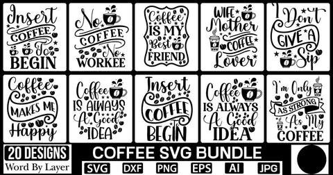 Coffee SVG Bundle Design SVGs,Quotes and Sayings,Food & Drink,On Sale, Print & Cut SVG DesignPlante 503 