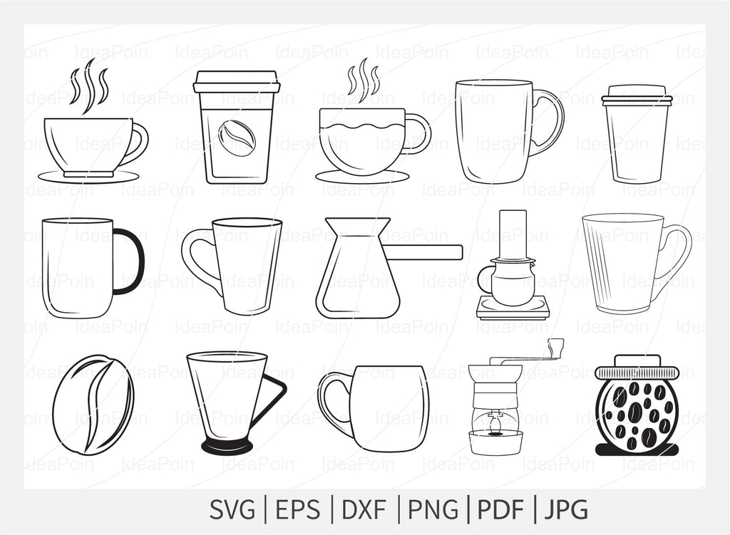 Coffee Svg, Coffee Cup Outline Svg, coffee cups Svg, Coffee Outline Svg ...