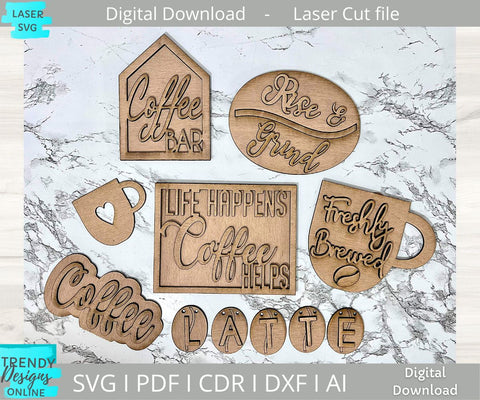 Coffee Tiered tray laser cut file SVG Trendy Designs Online 