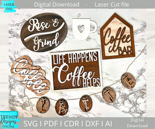 Coffee Tiered tray laser cut file SVG Trendy Designs Online 