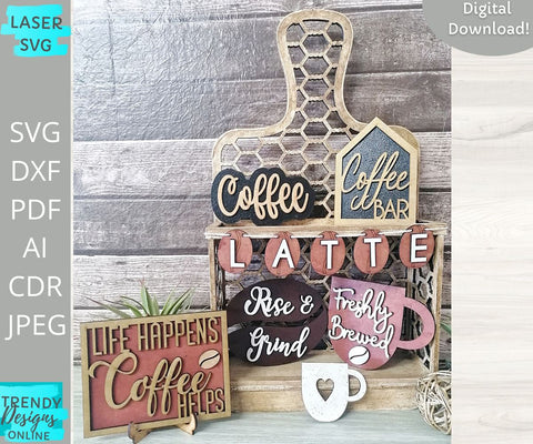 Coffee Tiered tray laser cut file SVG Trendy Designs Online 
