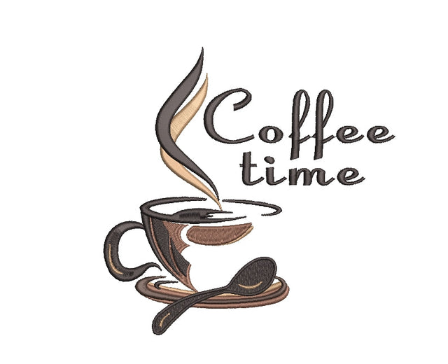 Coffee time embroidery design, kitchen embroidery, 4 sizes, instant download. Embroidery/Applique DESIGNS ArtEMByNatalia 