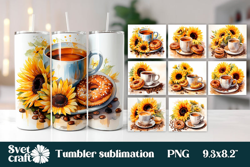 Coffee tumbler bundle | Sunflower tumbler design bundle Sublimation Svetana Studio 
