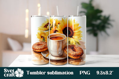 Coffee tumbler sublimation | Sunflower tumbler wrap Sublimation Svetana Studio 