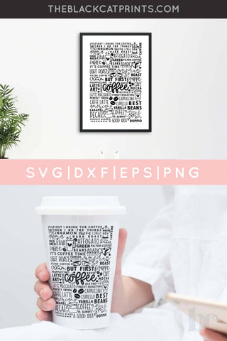 Coffee Words & Doodles | Coffee Sign Cut File SVG TheBlackCatPrints 