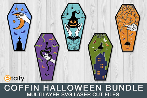 Coffin Bundle Multilayer SVG Laser Cut Files, Halloween Scary Coffin Box SVG Cut File, Coffin silhouette svg, Halloween Coffin SVG etcify 