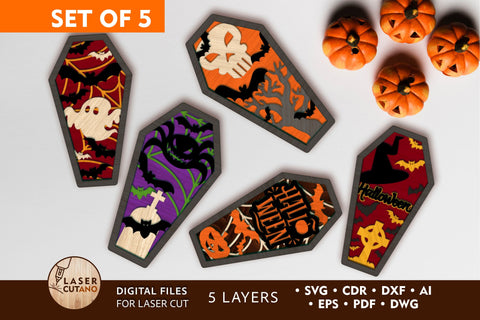 COFFIN Multilayer HALLOWEEN Laser Cut Files, Mini Design Bundles SVG LaserCutano 