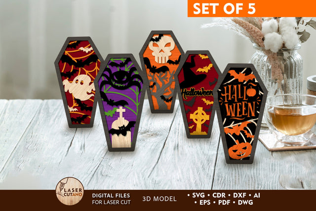 COFFIN Multilayer HALLOWEEN Laser Cut Files, Mini Design Bundles SVG LaserCutano 
