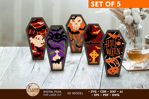 COFFIN Multilayer HALLOWEEN Laser Cut Files, Mini Design Bundles SVG LaserCutano 