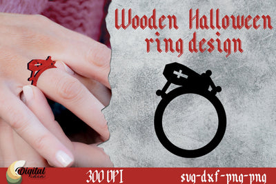 Coffin ring laser cut. Halloween jack-o-lantern jewelry SVG Evgenyia Guschina 
