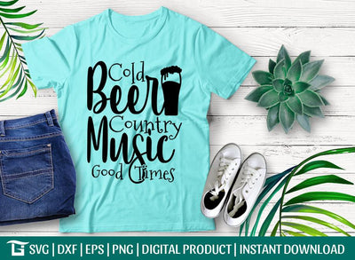Cold Beer Country Music Good Times Svg Cut File, Country Music Svg, Good Times Svg, Country Svg, Tshirt Design, SVG ETC Craft 