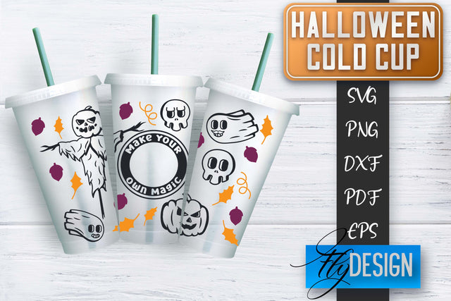Cold Cup SVG | Halloween Wrap SVG | Cold cup Wrap SVG | Ghost Cold Cup | Boo Wrap Template | Starbucks Wrap SVG Fly Design 