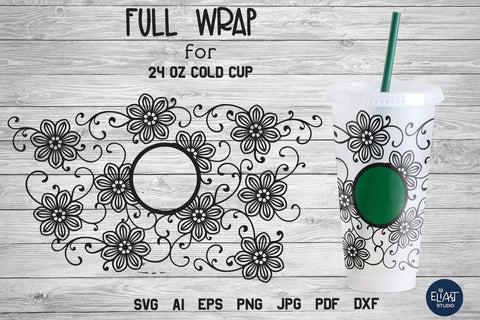 Cold Cup Wrap SVG, Floral SVG, Full Wrap SVG with Hole. SVG Elinorka 