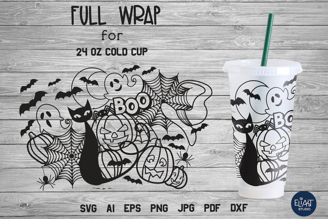 Cold Cup Wrap SVG, Halloween SVG, Full Wrap SVG no Hole. SVG Elinorka 