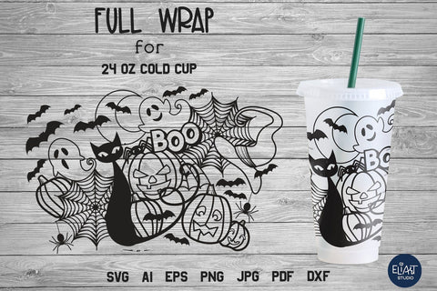 Full Wrap Starbucks Cold Cup 24 Oz Halloween Theme SVG