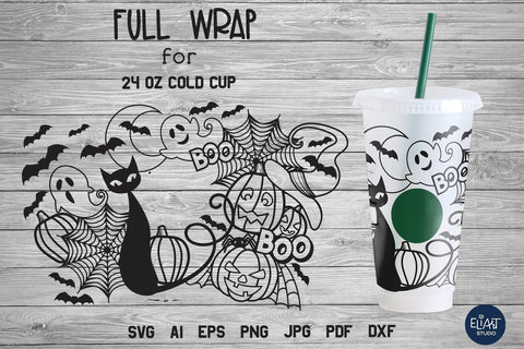 Cold Cup Wrap SVG, Halloween SVG, Full Wrap SVG with Hole. SVG Elinorka 