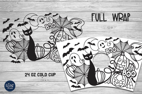 Cold Cup Wrap SVG, Halloween SVG, Full Wrap SVG with Hole. SVG Elinorka 