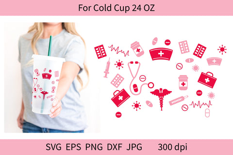 Cold Cup Wrap SVG. Nursing Tumbler. Valentines Day Nurse SVG Olga Terlyanskaya 