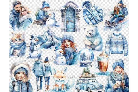 Cold Winter Clipart | Blue Christmas PNG Bundle SVG GlamArtZhanna 