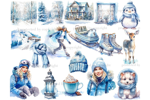 Cold Winter Clipart | Blue Christmas PNG Bundle SVG GlamArtZhanna 