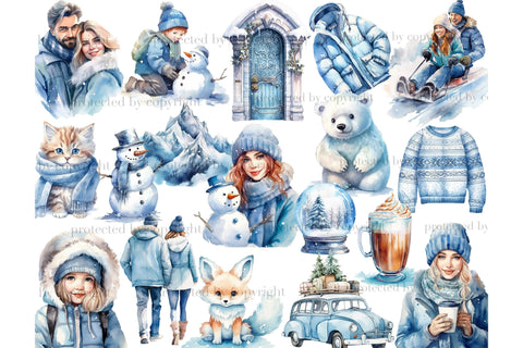 Cold Winter Clipart | Blue Christmas PNG Bundle SVG GlamArtZhanna 