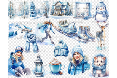 Cold Winter Clipart | Blue Christmas PNG Bundle SVG GlamArtZhanna 