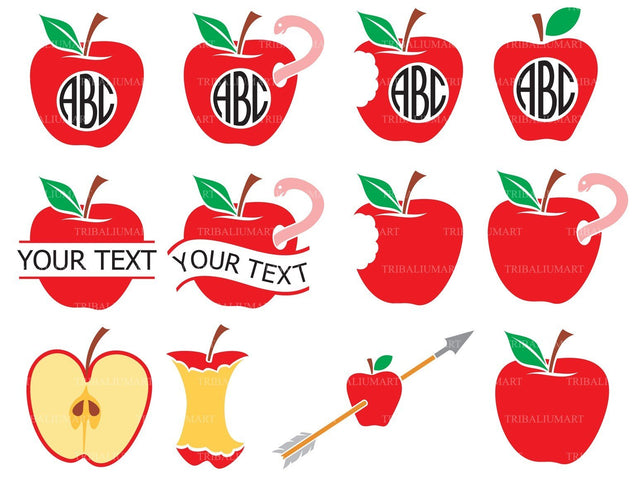 Collection of apples monogram design SVG TribaliumArtSF 