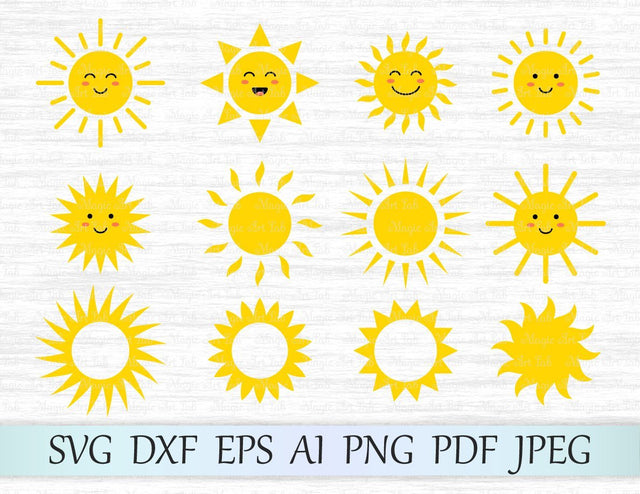 Collection of cute sun faces SVG MagicArtLab 