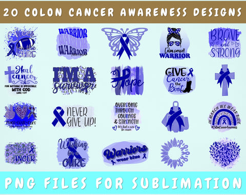 Colon Cancer Awareness Sublimation Designs Bundle, 20 Designs, Colon Cancer Warrior PNG Files, Warriors Wear Blue PNG Sublimation HappyDesignStudio 