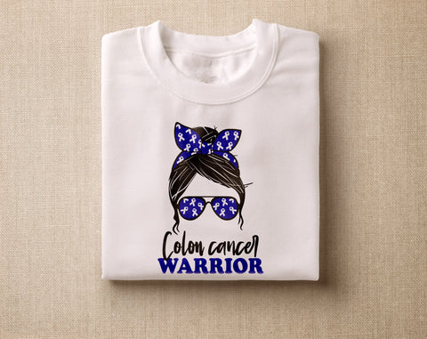 Colon Cancer Warrior SVG, Colon Cancer Messy Bun SVG, Blue Cancer SVG, Colon Cancer Survivor SVG, Colon Cancer Warrior PNG SVG HappyDesignStudio 