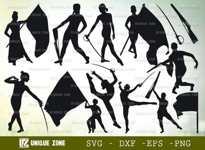 Color Guard SVG Bundle | Marching Band Svg | Color Guard Flags Svg | Guard Rifle Svg | Sports Svg SVG Unique Zone 