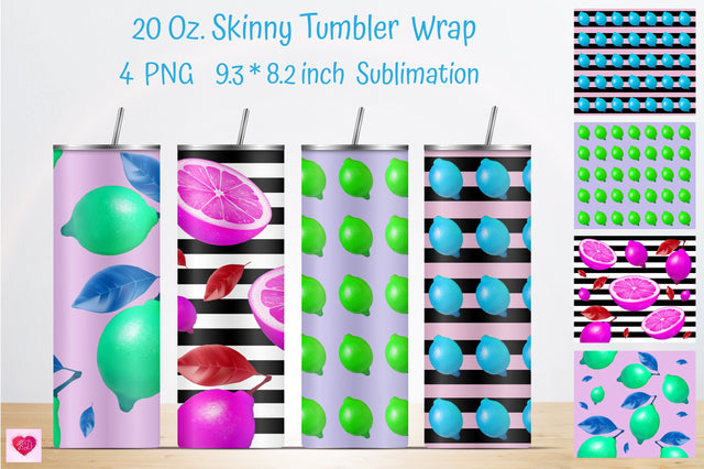 Color Lemon Stripes Skinny Tumbler Wrap. Skinny Tumbler design. Tumbler Design.Sublimation. Lemon Sublimation. Sublimation Kseniia designer 