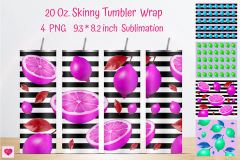 Color Lemon Stripes Skinny Tumbler Wrap. Skinny Tumbler design. Tumbler Design.Sublimation. Lemon Sublimation. Sublimation Kseniia designer 