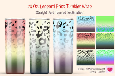 Color Ombre Skinny Tumbler Wrap. Leopard Print Design Sublimation Kseniia designer 