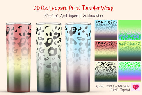 Color Ombre Skinny Tumbler Wrap. Leopard Print Design Sublimation Kseniia designer 
