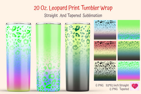 Color Ombre Skinny Tumbler Wrap. Leopard Print Design Sublimation Kseniia designer 