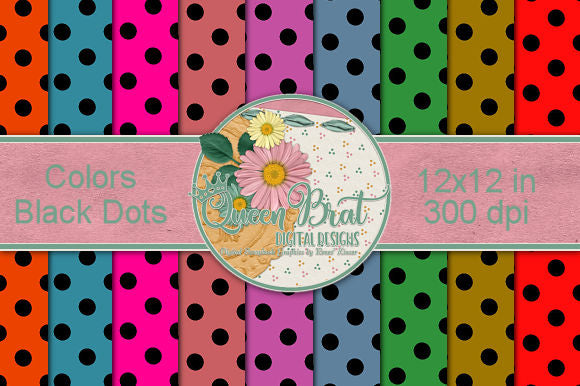 Colored Black Dot Papers Digital Pattern QueenBrat Digital Designs 