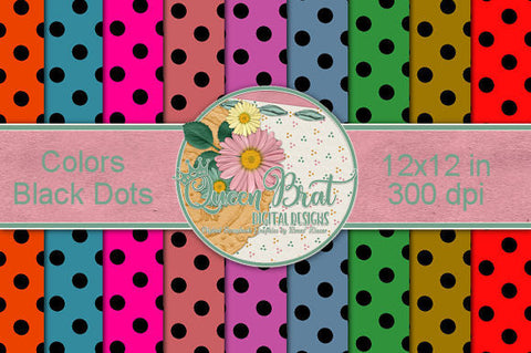 Colored Black Dot Papers Digital Pattern QueenBrat Digital Designs 