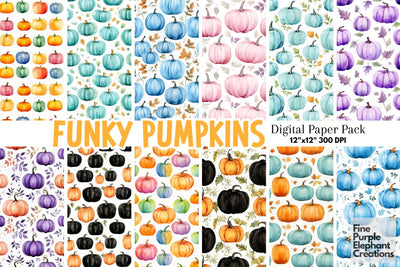 Colored Pumpkins | Boho Watercolor Halloween Digital Pattern Fine Purple Elephant Creations 