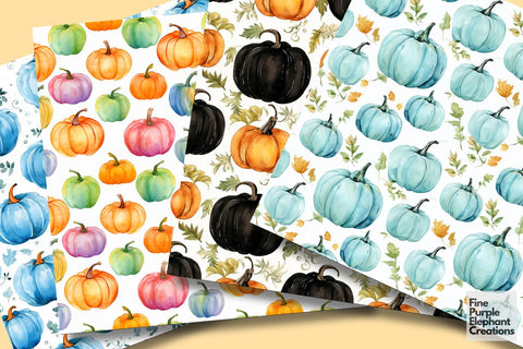 Colored Pumpkins | Boho Watercolor Halloween Digital Pattern Fine Purple Elephant Creations 