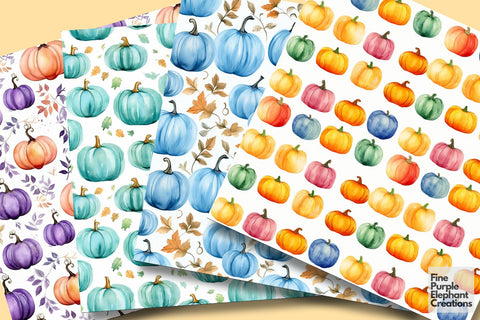 Colored Pumpkins | Boho Watercolor Halloween Digital Pattern Fine Purple Elephant Creations 