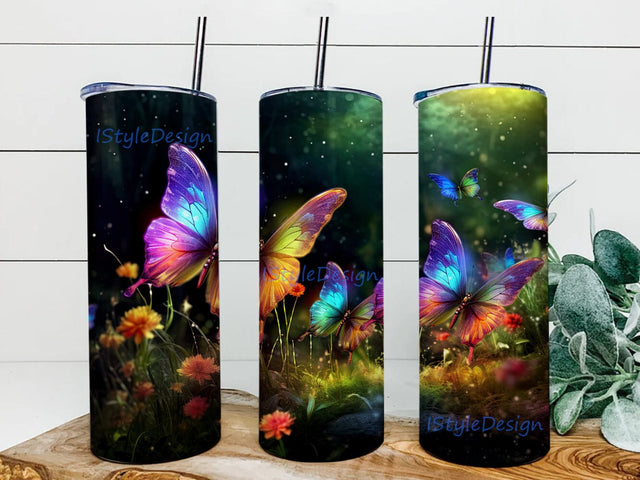Colored Rainbow Fairy Butterflies 20oz Skinny Tumbler Png, Butterflies Forest Tumbler, Enchanted Forest Animals Png, Colorful Floral Tumbler, Sublimation Designs Sublimation iStyleDesign 