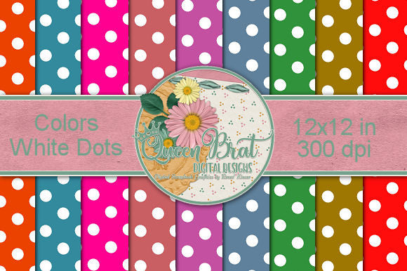 Colored White Dot Papers Digital Pattern QueenBrat Digital Designs 